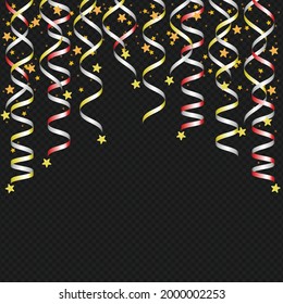 Fondo de cumpleaños con diferentes colores más resistente y confetti aislado en el fondo transparente. Fiesta de decoración de diseño, Navidad, celebración de Año Nuevo, aniversario. Ilustración vectorial. EPS 