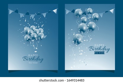 fondo de cumpleaños con la bandera y la ilustración de globo volador con el color azul clásico. estilo clásico azul 2020