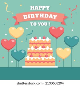 Birthday background in flat design. - Vector.