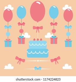 Birthday Background With Floating Cake And Gift Illustrations