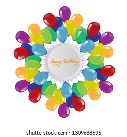 Birthday background with flying balloons border frame and copyspace. Vector illustration.