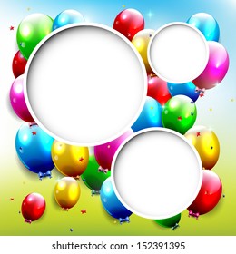 Birthday background with flying balloons and copyspace 