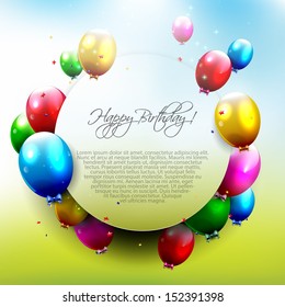 Birthday background with flying balloons and copyspace 