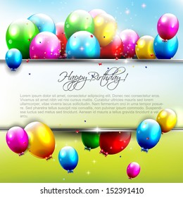 Birthday background with flying balloons and copyspace 