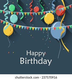 Birthday background with flying balloons/flat design style 