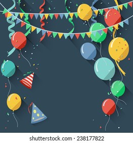 Birthday background with flying balloons/flat design style 