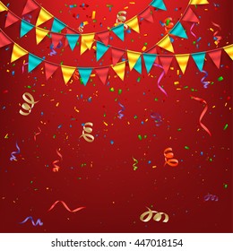 Birthday Background with Garlands and Confetti