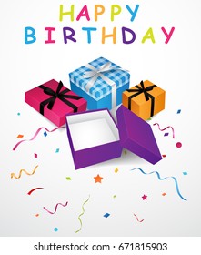 Birthday background with gift box and confetti