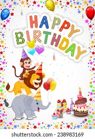 Birthday background with happy animals