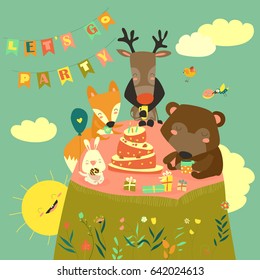 Birthday background with happy animals