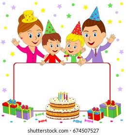 Birthday background with happy family,illustration,vector