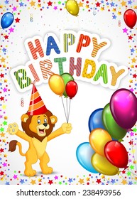 Birthday background with happy lion