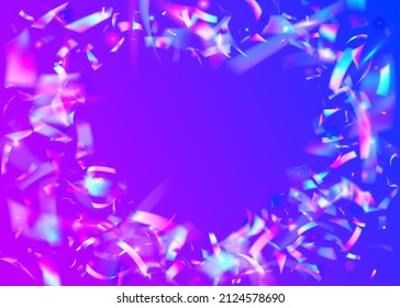 Birthday Background. Hologram Glare. Violet Blur Sparkles. Disco Abstract Serpentine. Fantasy Foil. Metal Design. Luxury Art. Rainbow Confetti. Purple Birthday Background