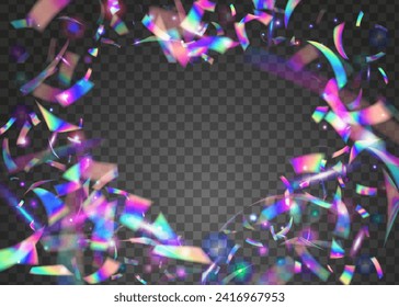 Birthday Background. Laser Gradient. Blue Retro Ribbon. Rainbow Tinsel. Art Holographic Serpentine. Falling Design. Anniversary Glitter. Festive Effect. Pink Birthday Background