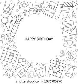 Birthday background from line icon. Linear vector pattern