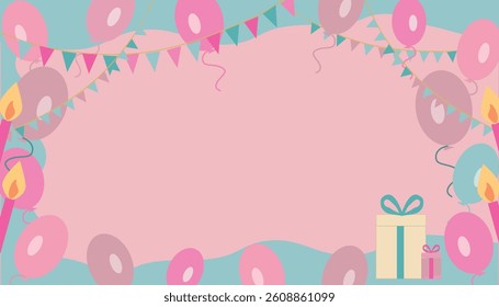  Birthday background with pink ballons,decoration elements.Pink and beige design ,Birthday party background