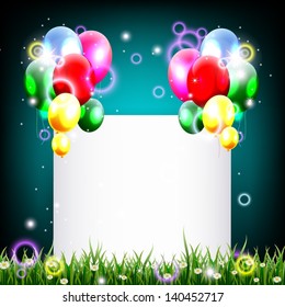 birthday background with place for text and grass decoration