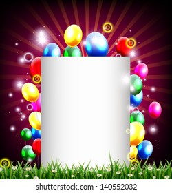 birthday background with place for text and grass decoration