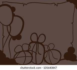 birthday background with presents, balloons and bubbles