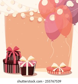 Birthday background with presents and balloons, vector illustration