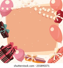 Birthday background with presents and balloons, vector illustration