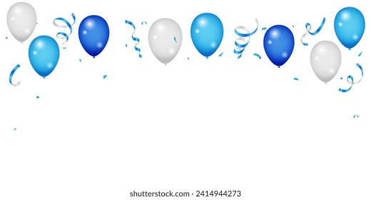 Birthday background with realistic balloons. Celebration party banner with Blue color balloons background. Grand Opening Card luxury greeting rich. frame template. vector