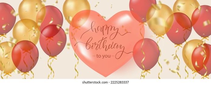 Birthday background with realistic balloons and tinsel