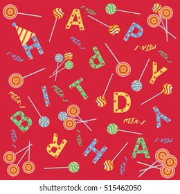 Birthday. The background is red. Design for textiles, tapestries, wrapping paper, covers.