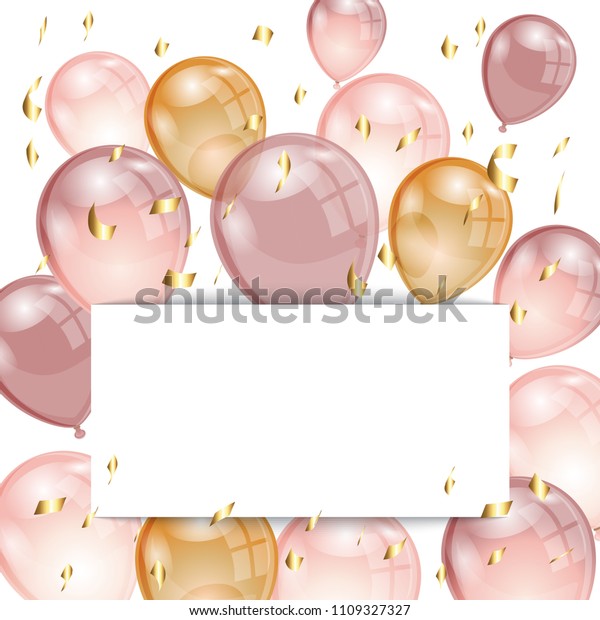 Birthday Background Rose Gold Balloons Golden Stock Vector (Royalty ...