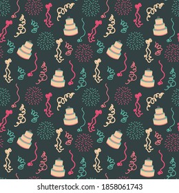 Birthday background. Seamless pattern with cupcakes and confetti. birthday pattern seamless vector