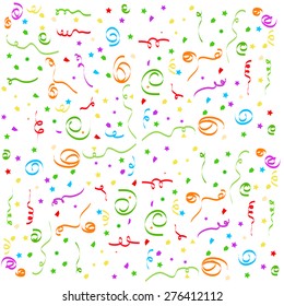 Birthday background with streamer and confetti, element for design, vector illustration
