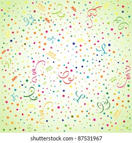 Birthday background with streamer and confetti, element for design, vector illustration