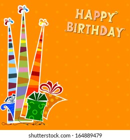 Birthday background with striped party hats and gifts