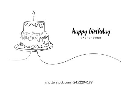 birthday background template.one line concept birthday greetings.line art birthday cake