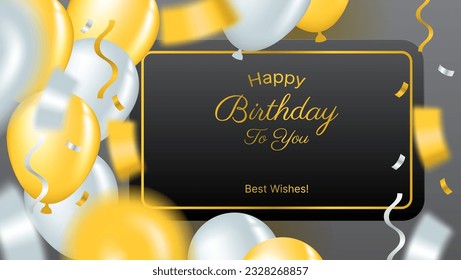 diseño vectorial de fondo de cumpleaños con globos y confetti en color oro y blanco