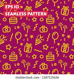 Birthday Background, Vector Seamless Pattern, Line Icons