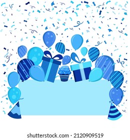 Birthday background white. Greeting card in a flat style. Vector illustration