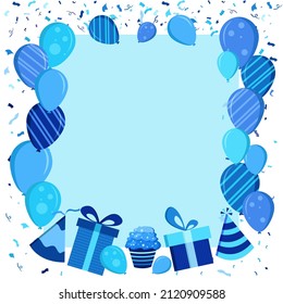 Birthday background white. Greeting card in a flat style. Vector illustration
