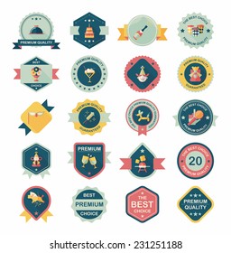 Birthday badge banner design flat background set, eps10