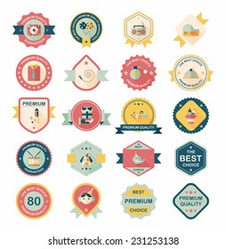 Birthday badge banner design flat background set, eps10