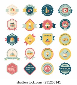 Birthday badge banner design flat background set, eps10