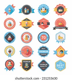 Birthday badge banner design flat background set, eps10