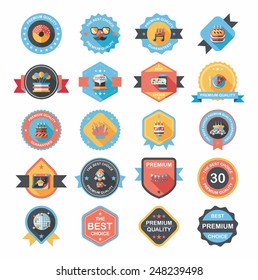 Birthday badge banner design flat background set, eps10