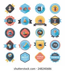 Birthday badge banner design flat background set, eps10