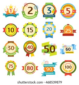 Birthday badge banner design flat background set