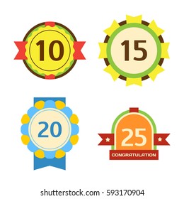 Birthday badge banner design flat set celebration emblem anniversary card date and paper sticker invitation with number day for typography vector illustration symbol.