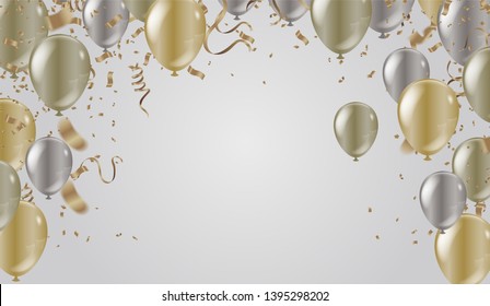 Birthday Balloon And Celebration Banner Party Happy New Year Celebration Festival Background. NYE 