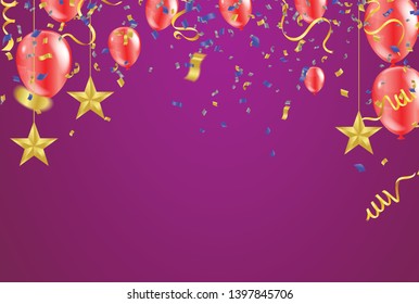 Birthday balloon and celebration banner party happy new year celebration festival background. NYE 