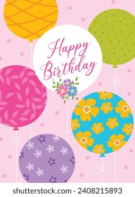 birthday balloon greeting card design on pink color background