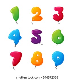 Birthday balloon numbers vector set anniversary numbered icons birthday party celebrating numeral alphabet 1st 2nd 3 4 5 6 7 8 9 year numbering template figure isolated icons illustration.